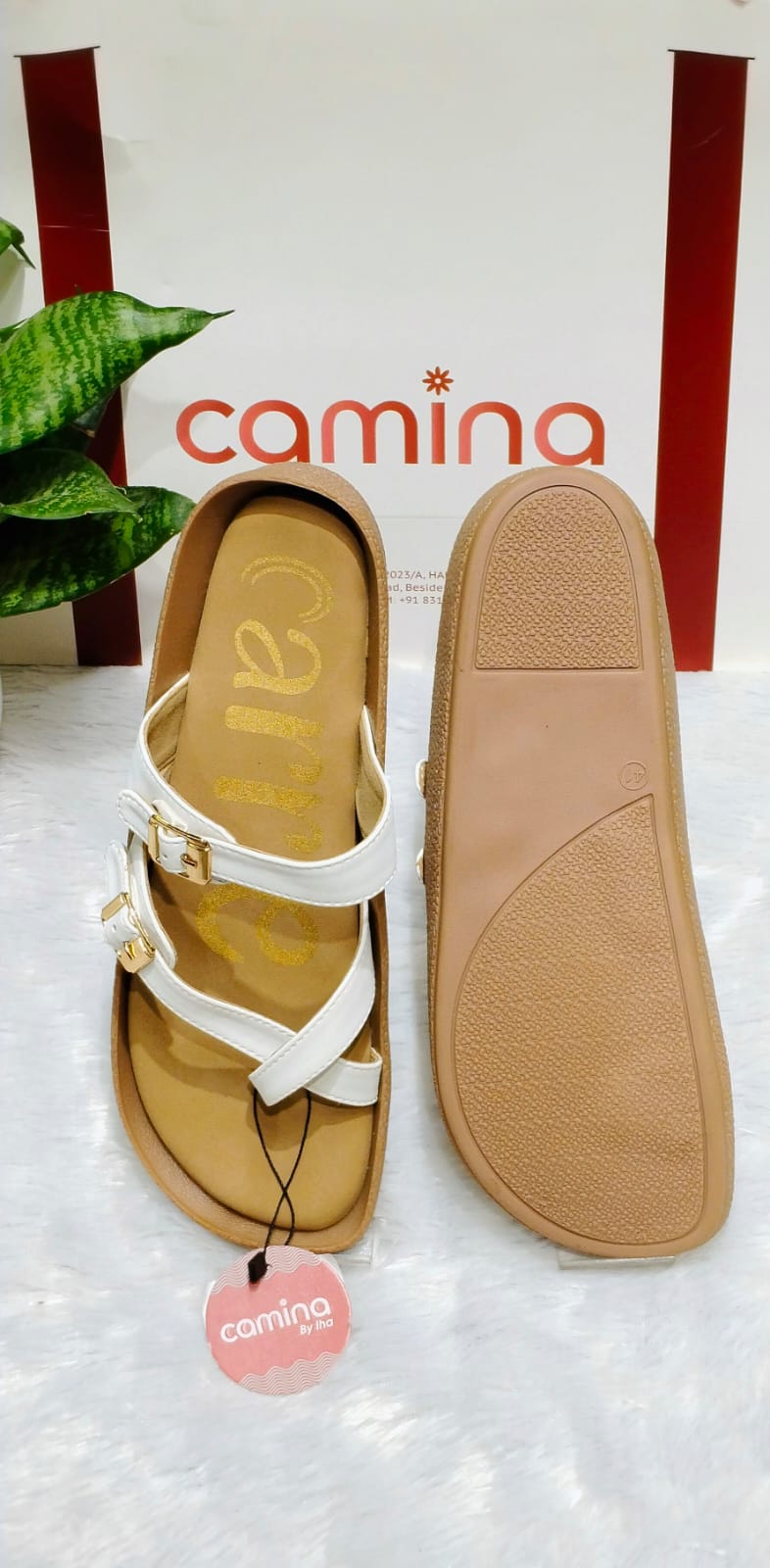 Elegant Double Buckle White Comfort Sandals for Women ( A-185)