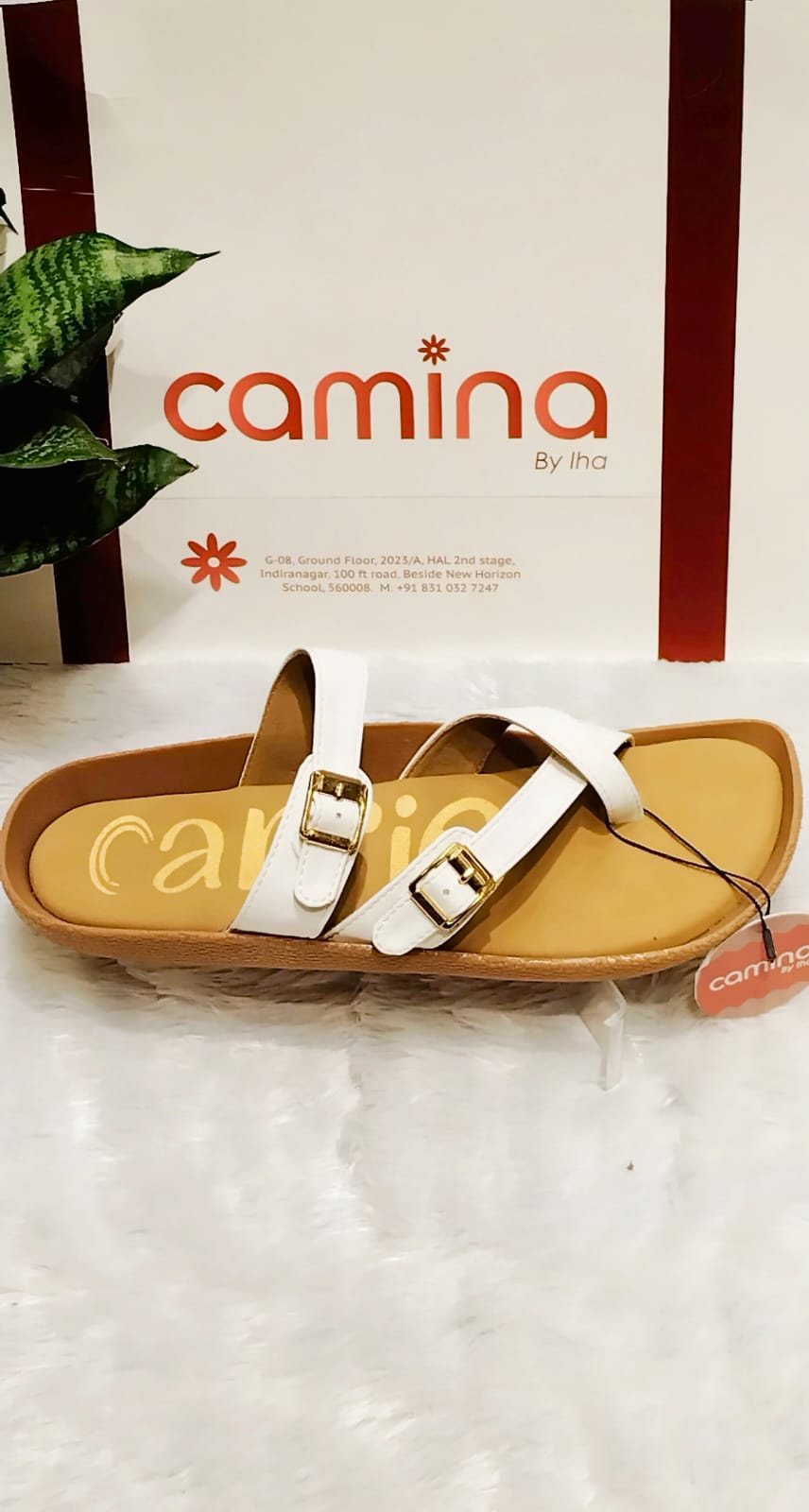 Elegant Double Buckle White Comfort Sandals for Women ( A-185)