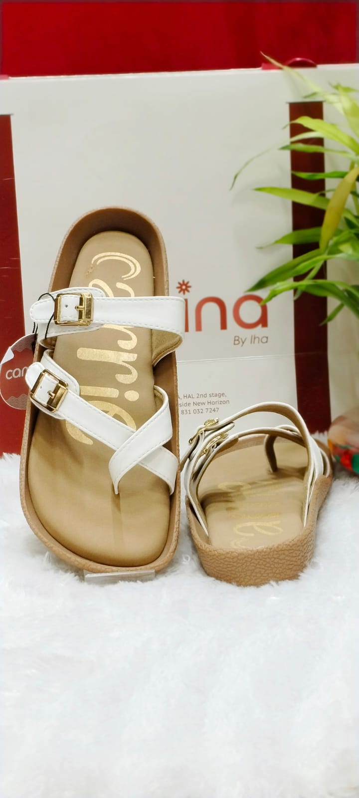 Elegant Double Buckle White Comfort Sandals for Women ( A-185)