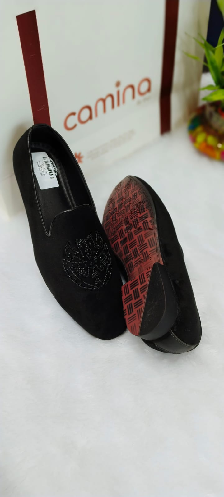 boys's Ethnic Suede Loafers with Pearl Embroidery Elegant Traditional Style