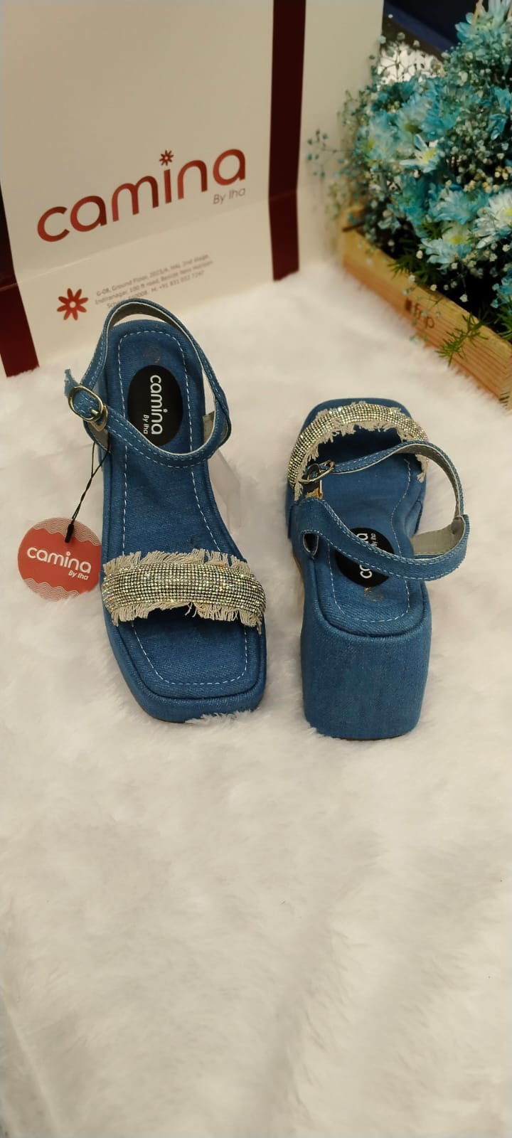 Fashion Denim Heel Casual Heel Sandals Solid Comfortable Sole For Women's & Girls-A22