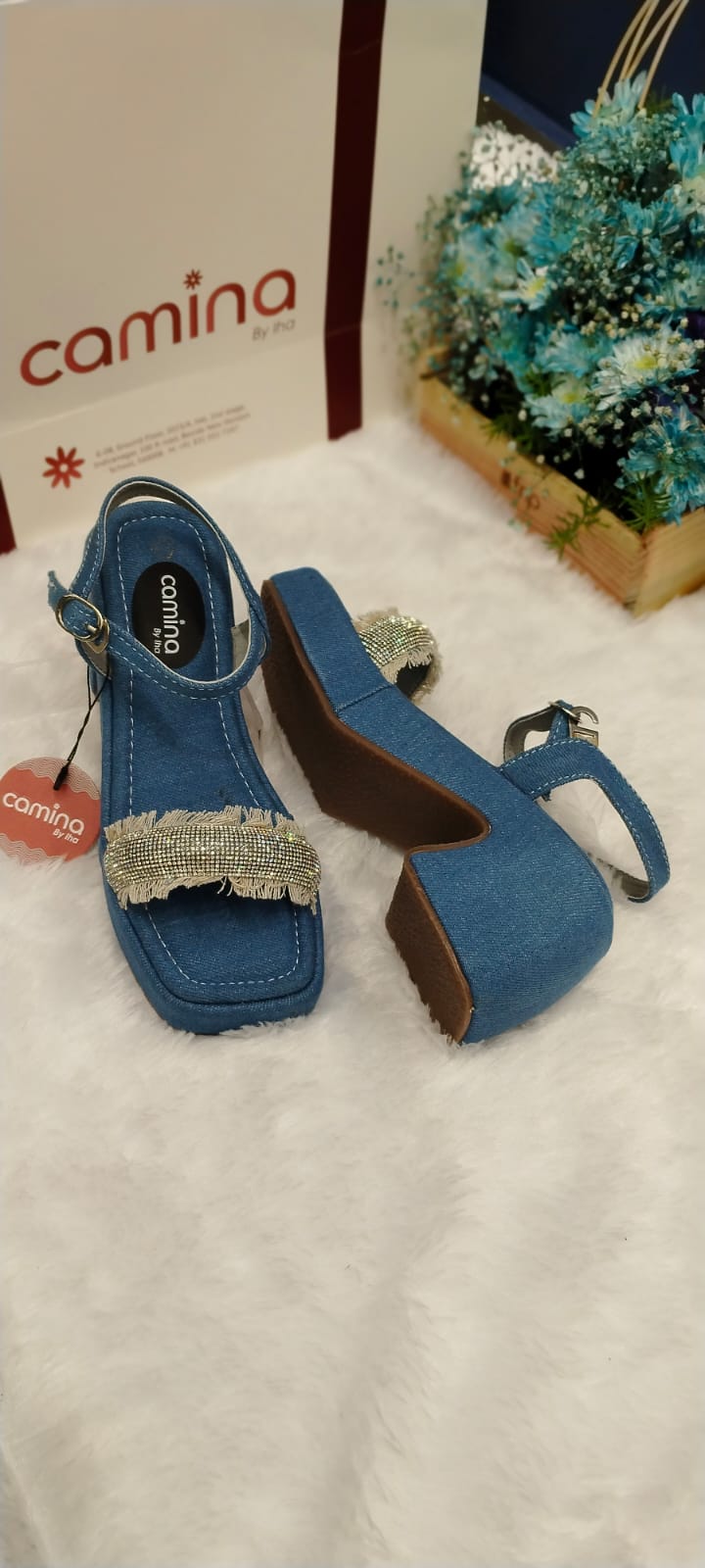 Fashion Denim Heel Casual Heel Sandals Solid Comfortable Sole For Women's & Girls-A22