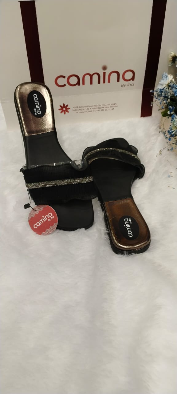 Black Women Flats Sandal-A57