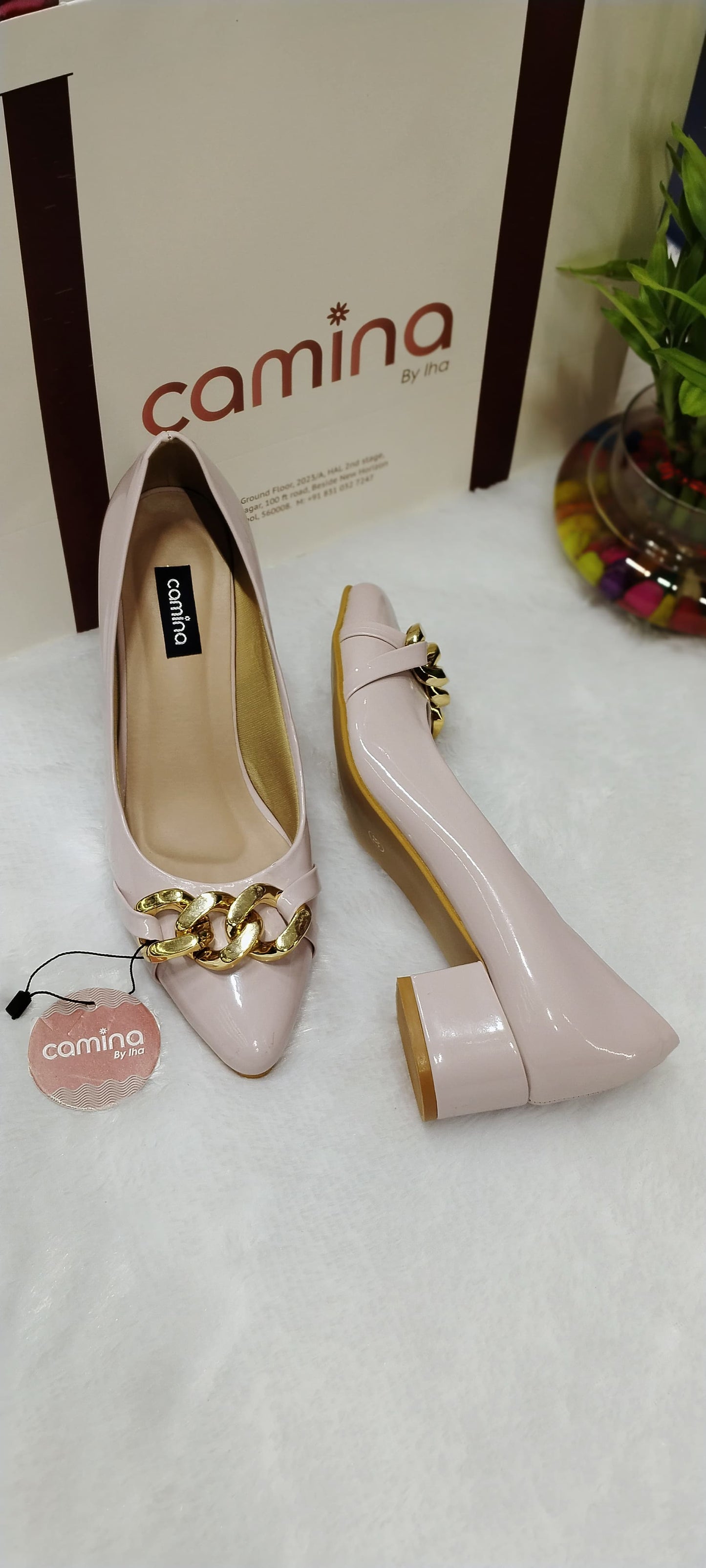Embellished Pointed Toe Block Heeled Pumps-A03