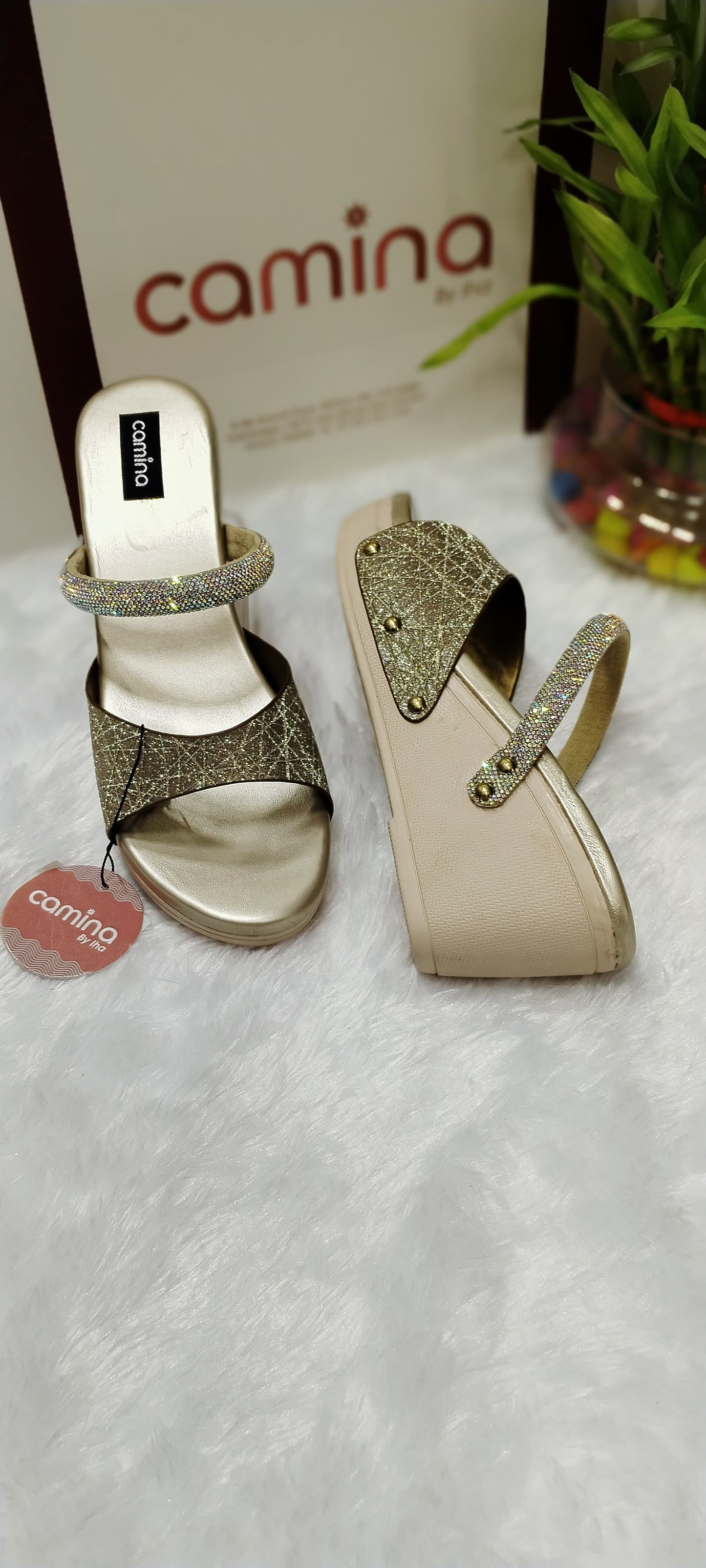 Gold Shimmer Platform Sandals"-A89