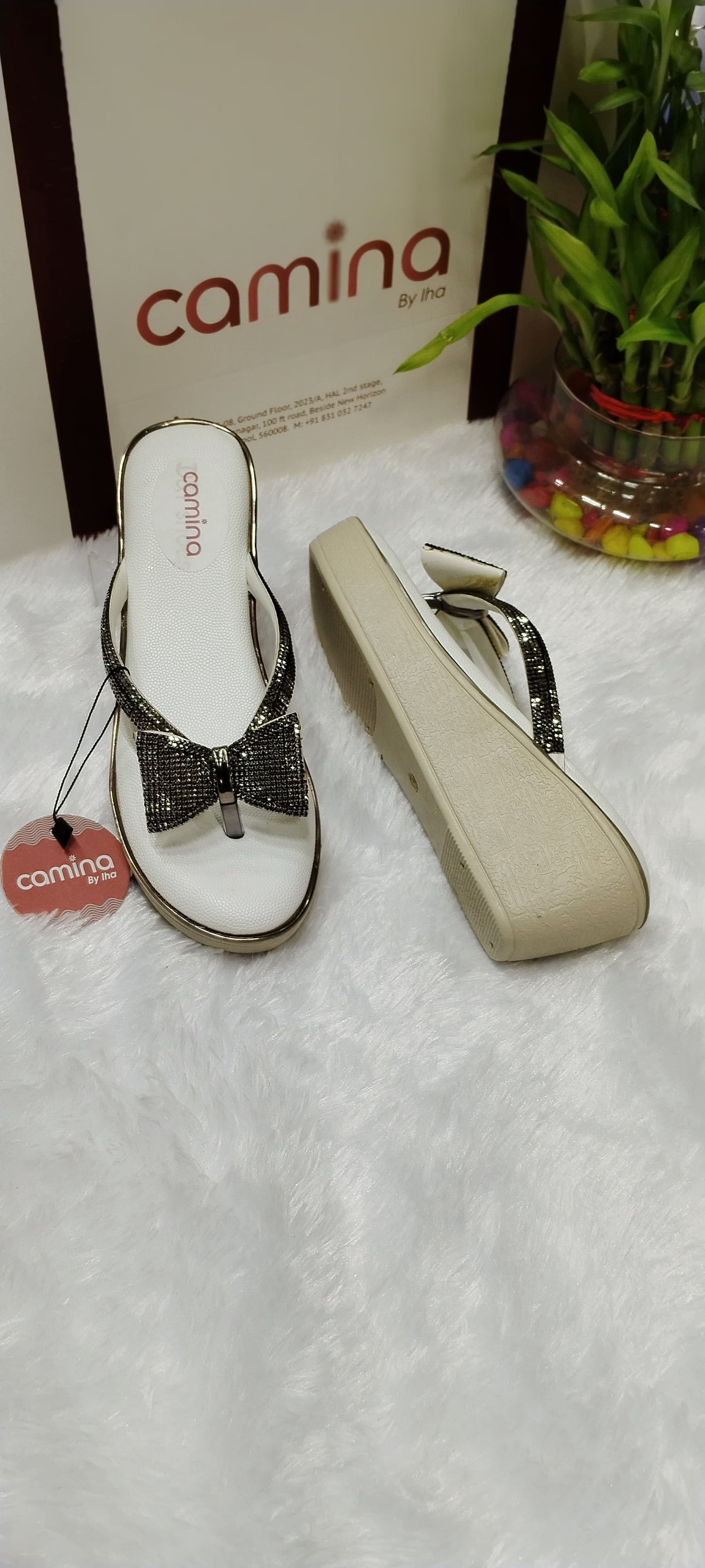 Glamour Bow Wedge Sandals - Sparkling Rhinestone Thong Flip Flops-A082