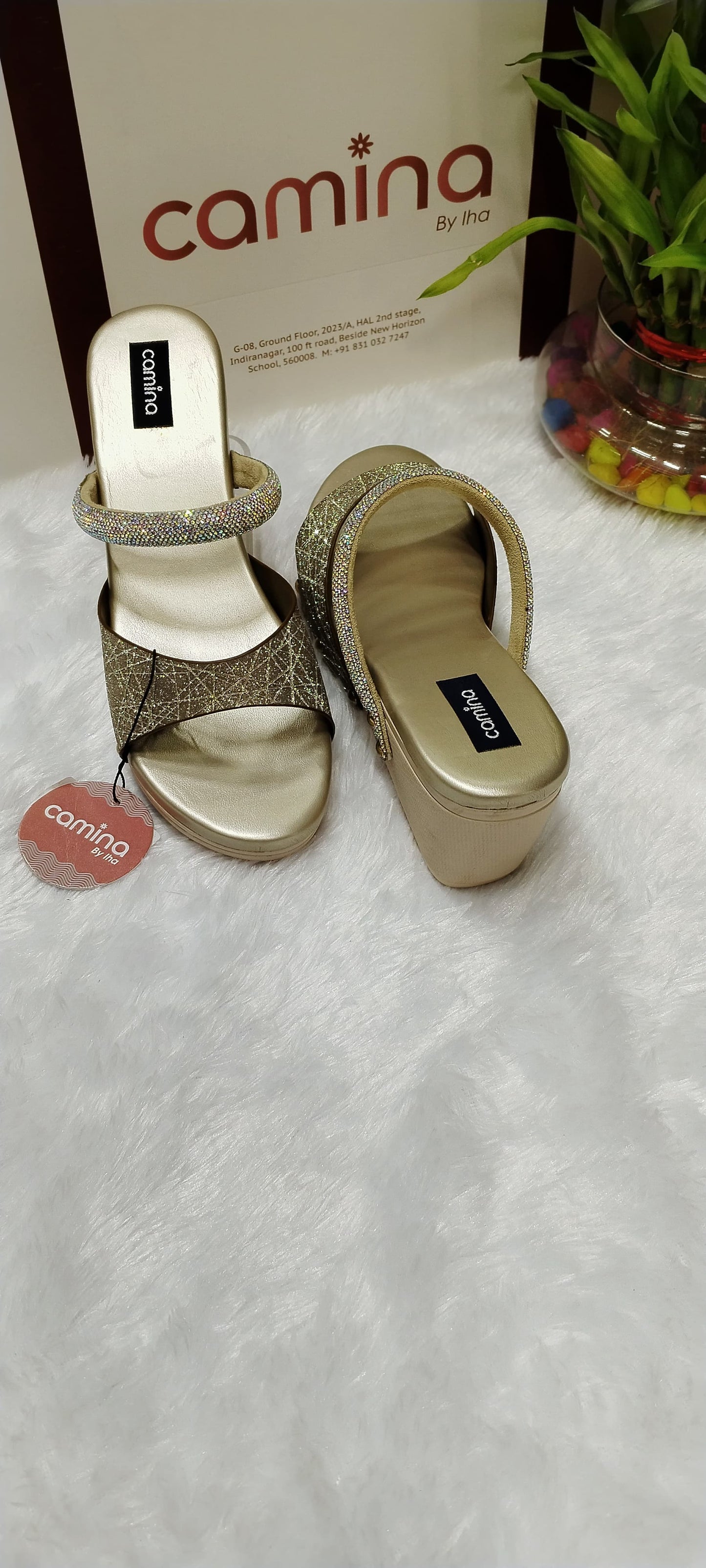 Gold Shimmer Platform Sandals"-A89