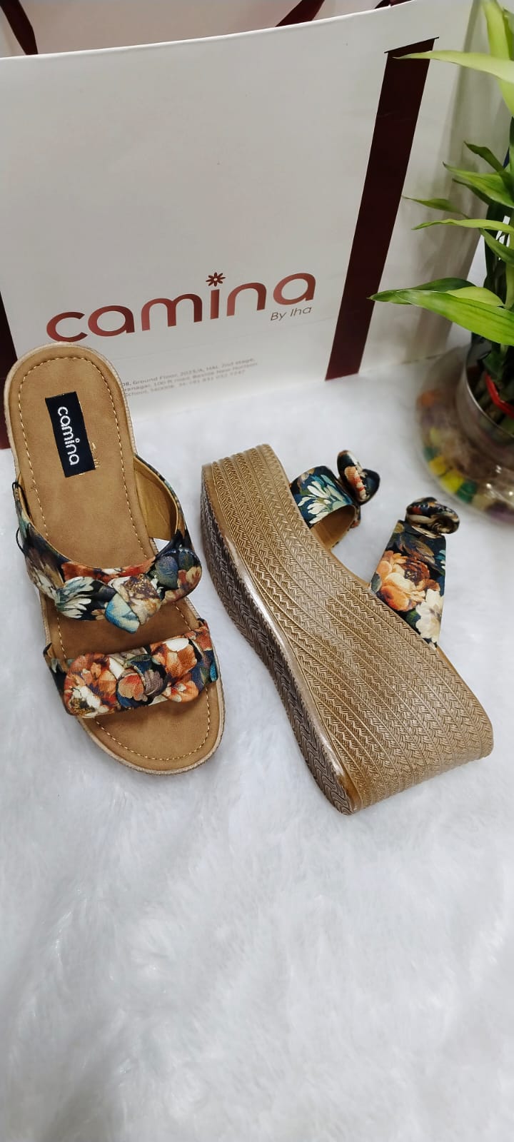 Floral Double-Strap Wedge Heels – Chic & Comfy for Everyday Wear-A157