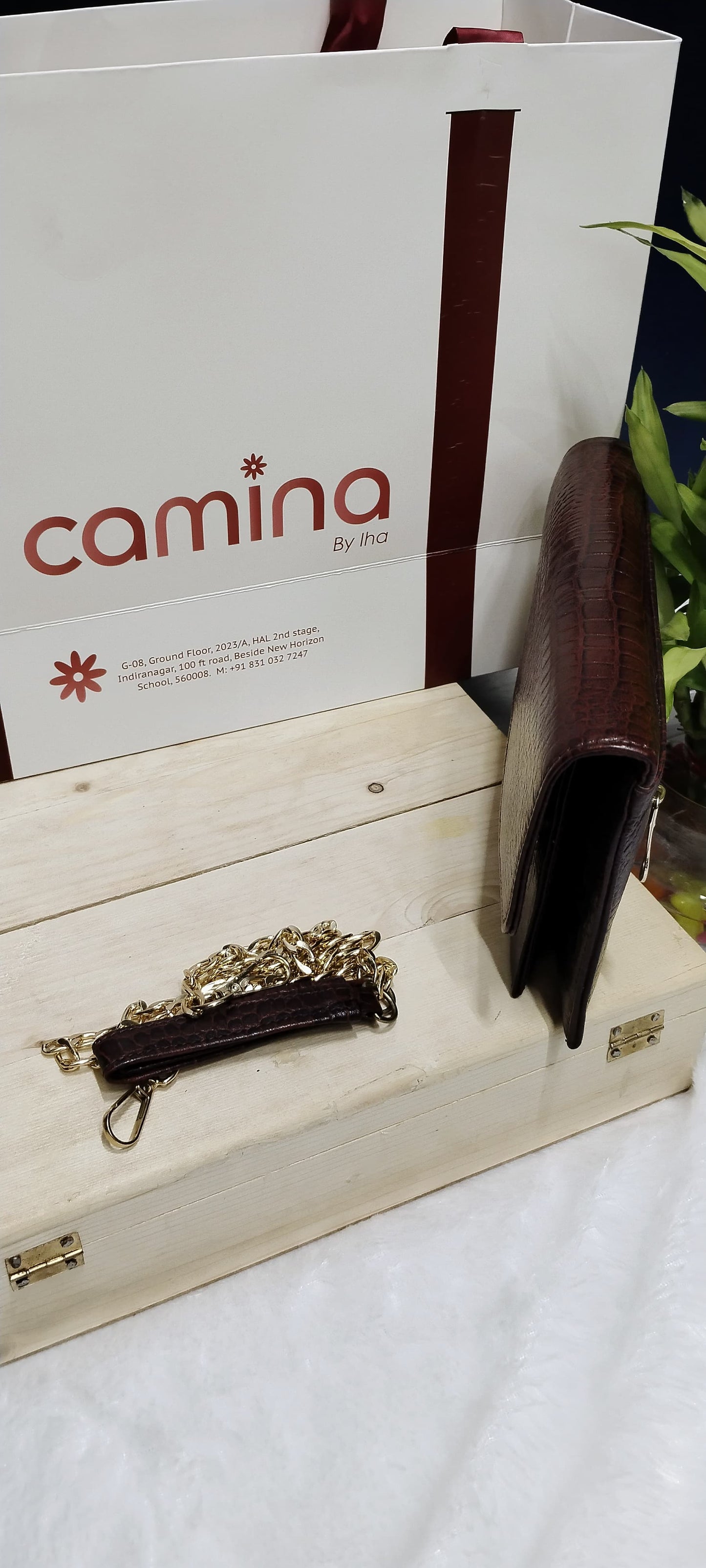Camina Luxe Croc-Textured Leather Sling Bag