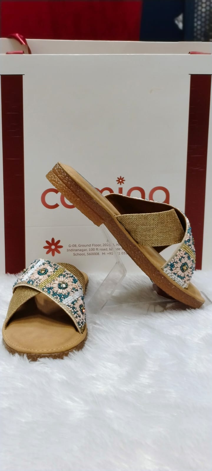 Frida Beige Embroidered Flat Sandal A192