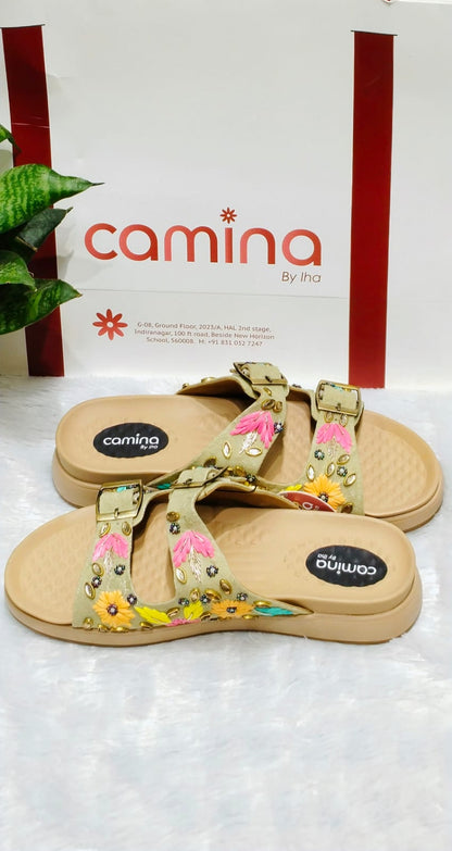 Floral Embroidered Buckle Sandals Comfort & Style A179