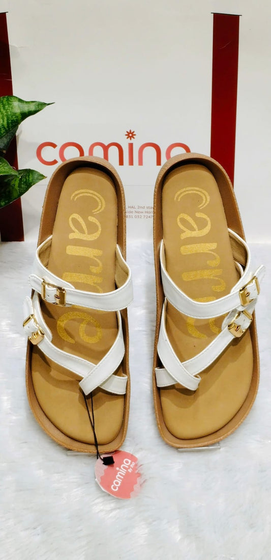 Elegant Double Buckle White Comfort Sandals for Women ( A-185)