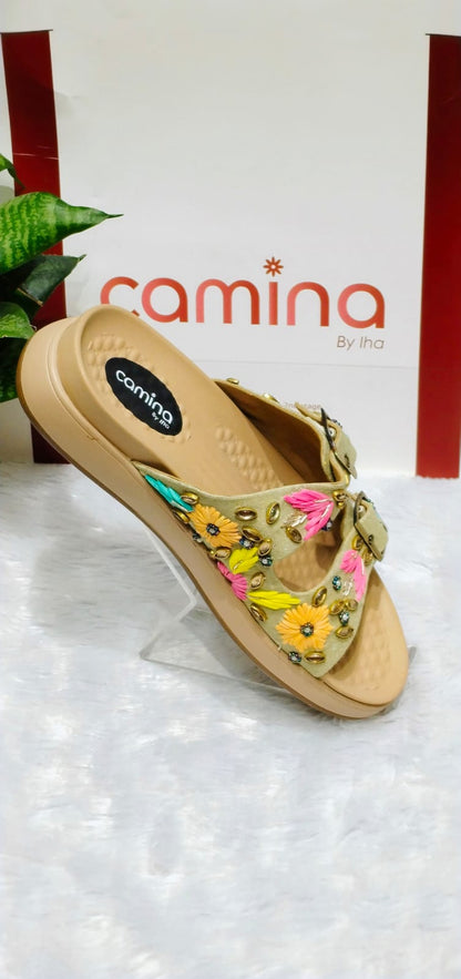 Floral Embroidered Buckle Sandals Comfort & Style A179