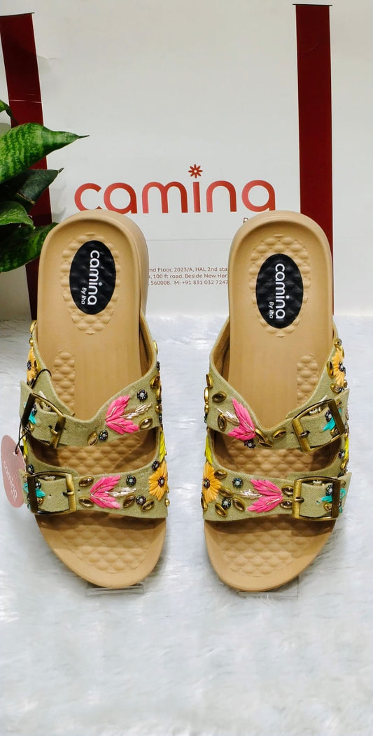 Floral Embroidered Buckle Sandals Comfort & Style A179