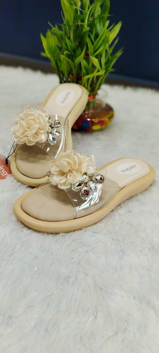 Elegant Floral Embellished Clear Strap Sandals-A080