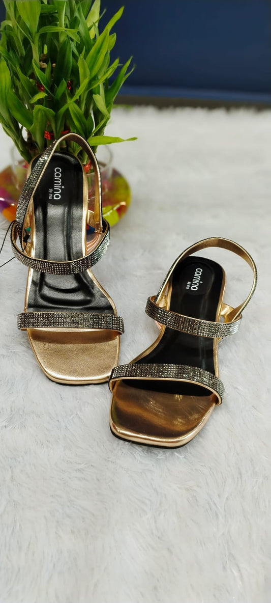 Glam Sparkle Slingback Sandals - Gold Metallic with Crystal Straps-A83