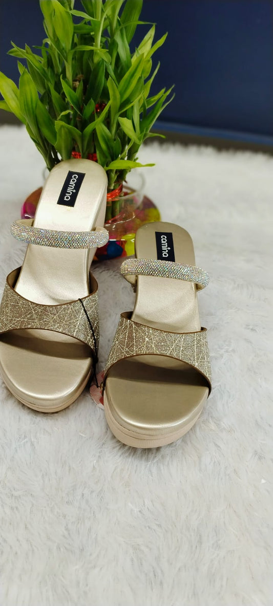 Gold Shimmer Platform Sandals"-A89