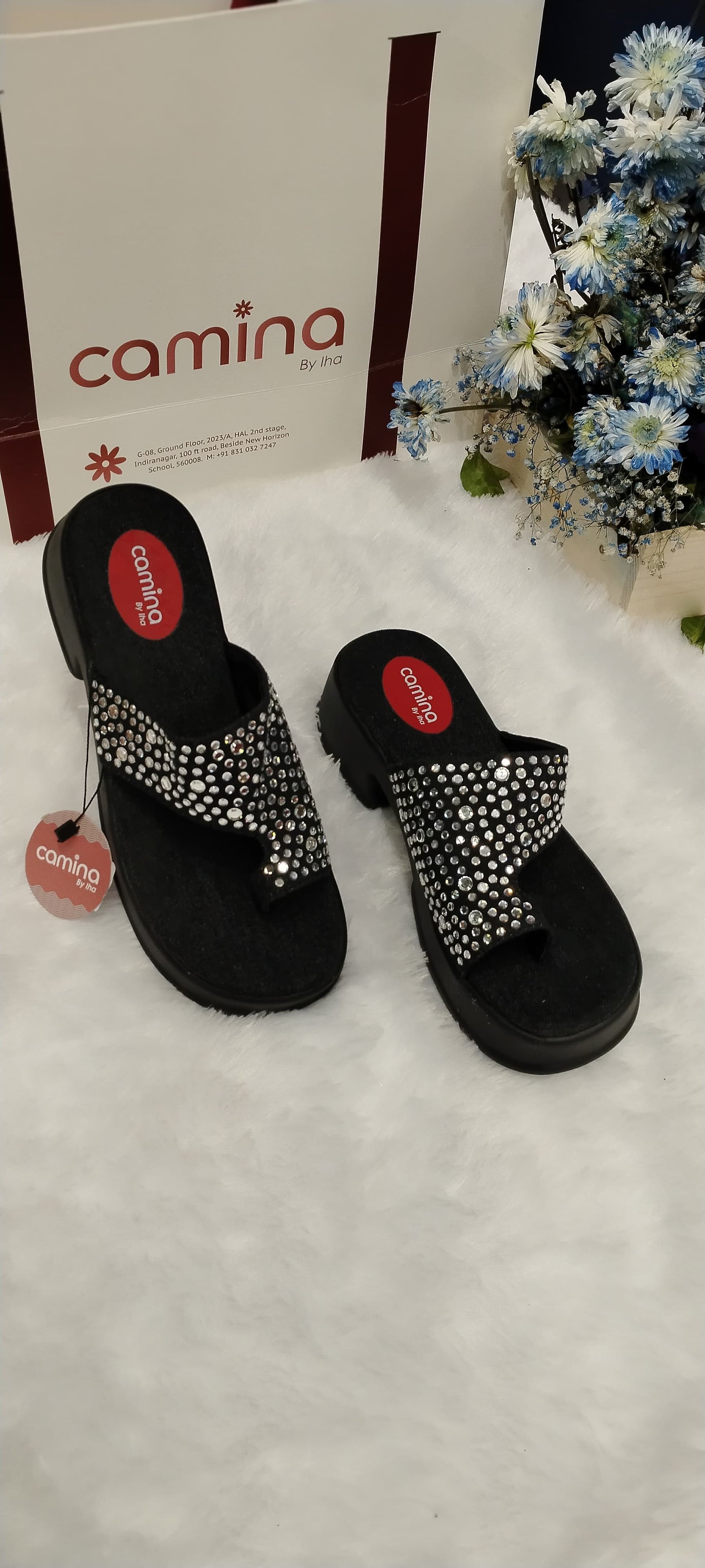 Crystal-Embellished Comfort Platform Slides  Women's Rhinestone Thong Sandals