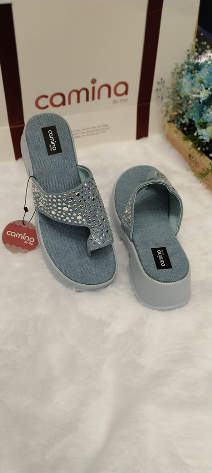 Crystal-Embellished Comfort Platform Slides  Women's Rhinestone Thong Sandals