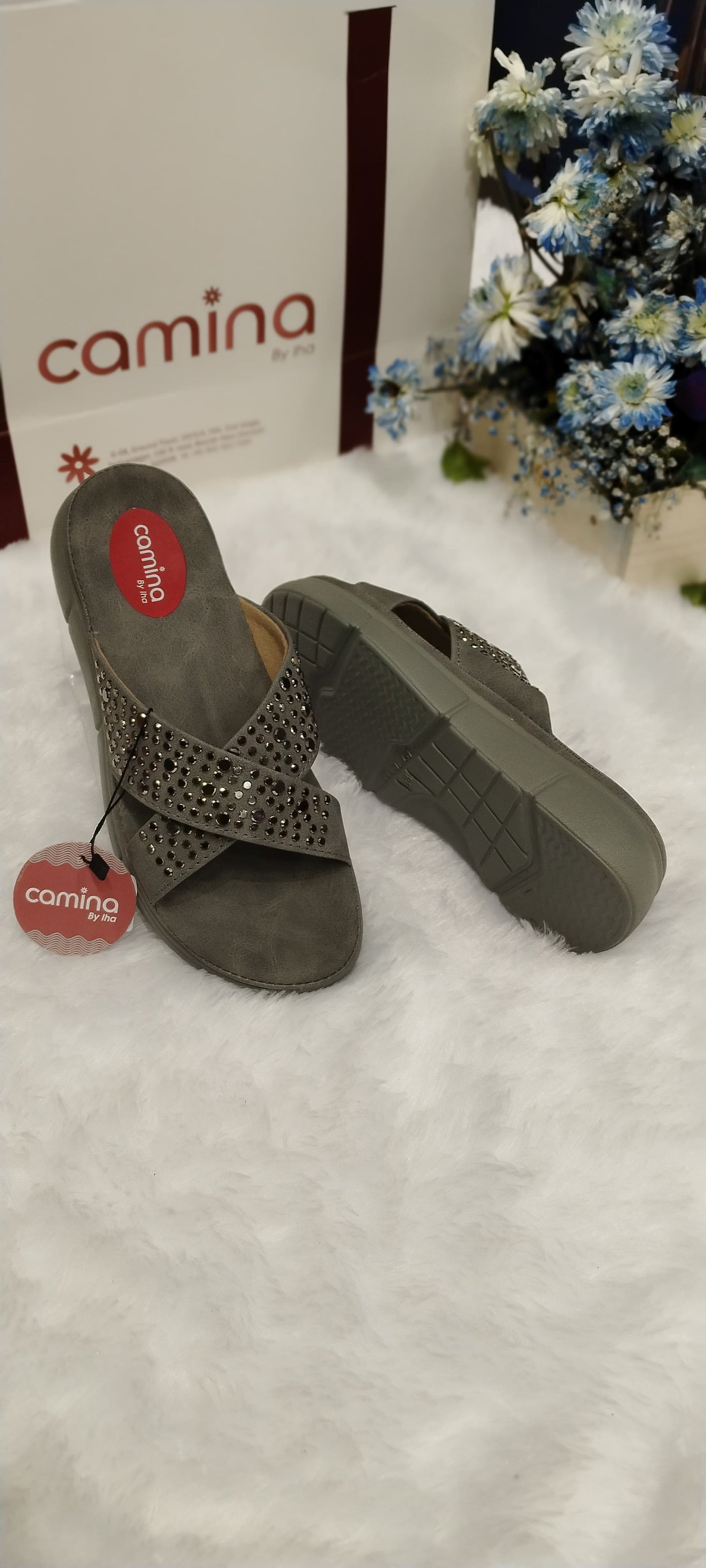 Rhinestone Cross-Strap Platform Slides Sandals-A06