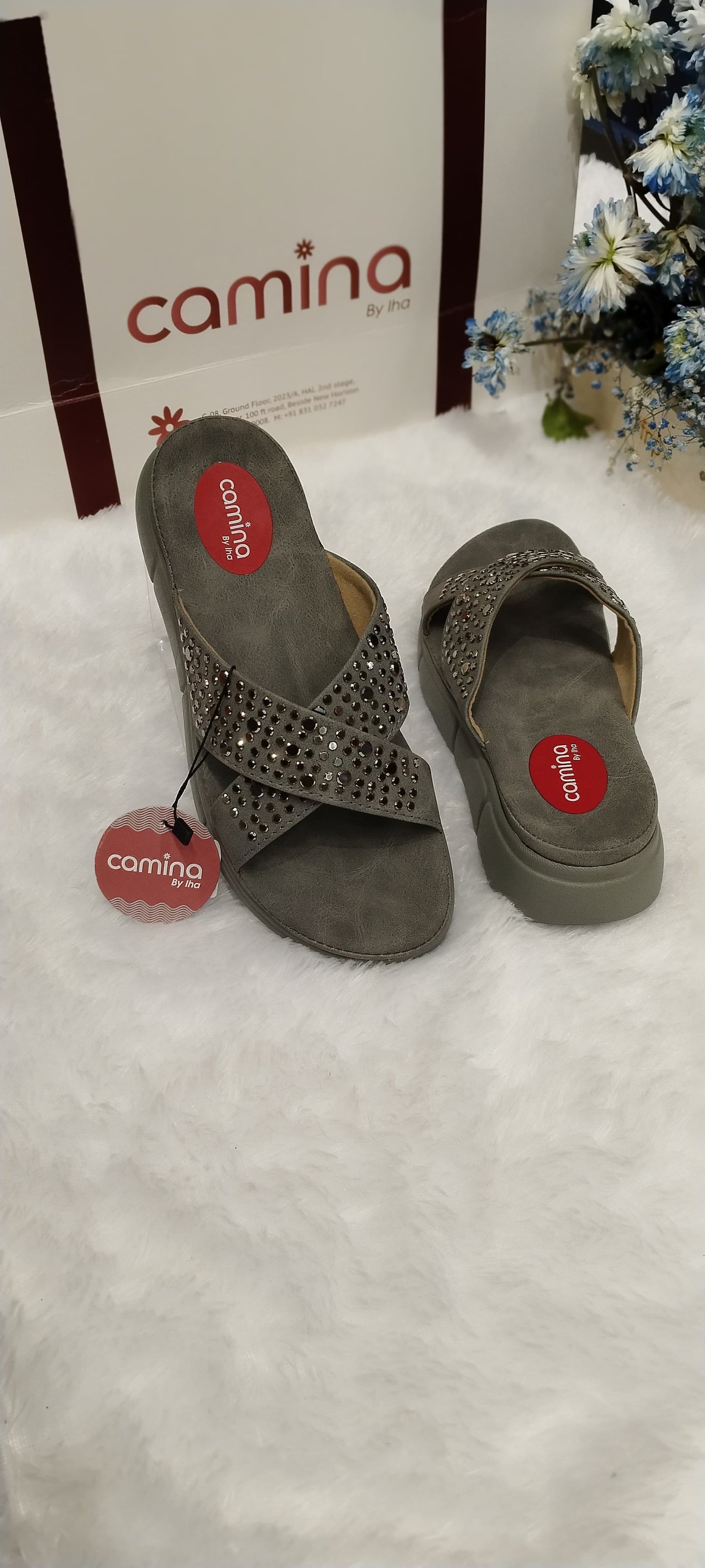 Rhinestone Cross-Strap Platform Slides Sandals-A06