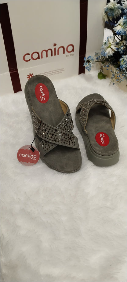 Rhinestone Cross-Strap Platform Slides Sandals-A06