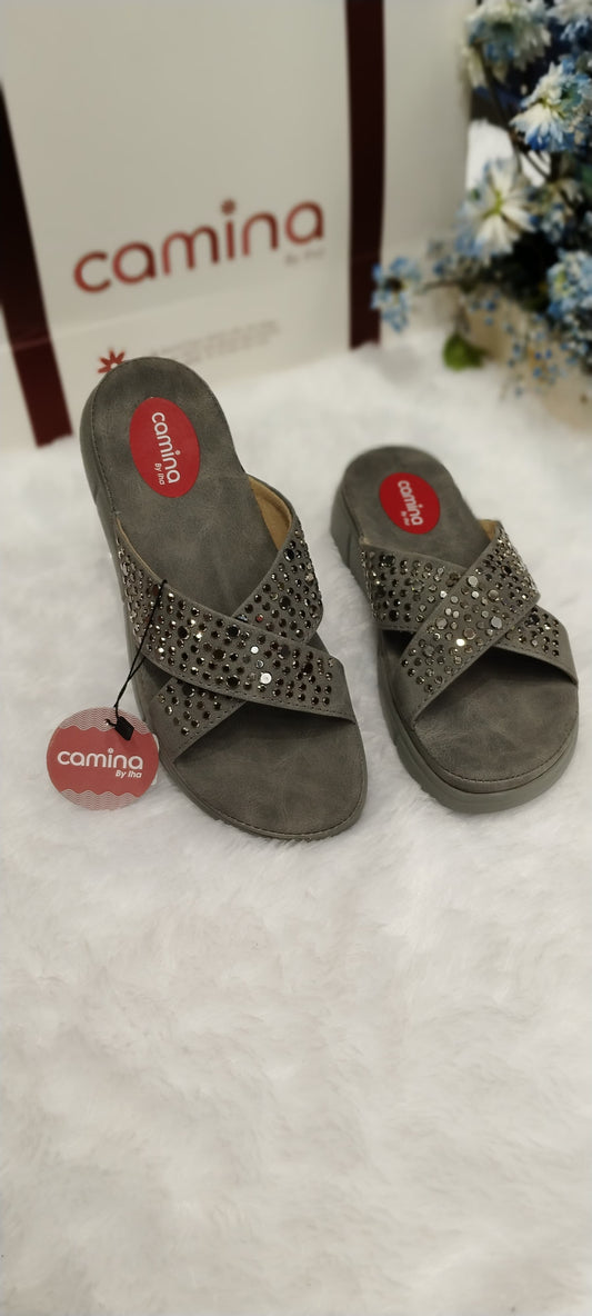 Rhinestone Cross-Strap Platform Slides Sandals-A06