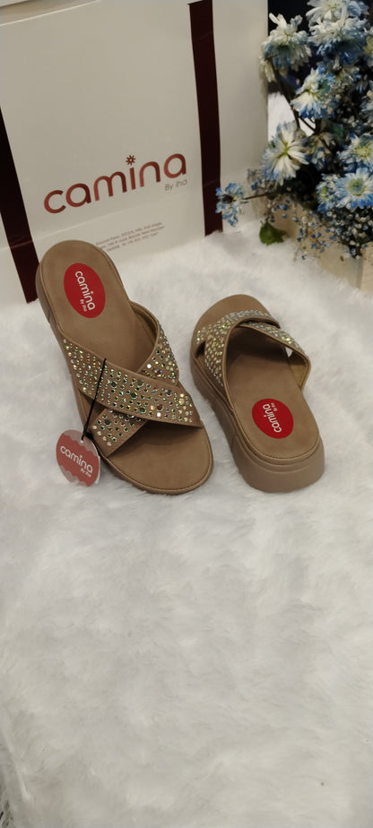 Rhinestone Cross-Strap Platform Slides Sandals-A06
