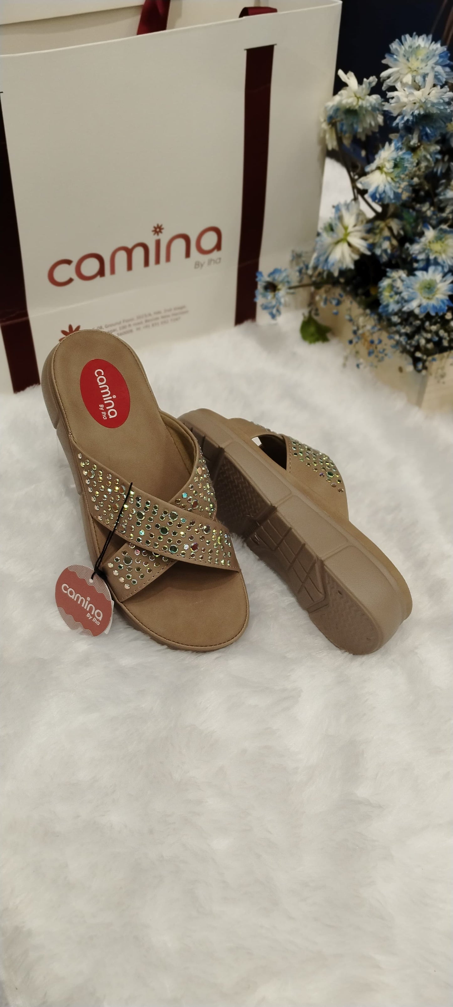 Rhinestone Cross-Strap Platform Slides Sandals-A06