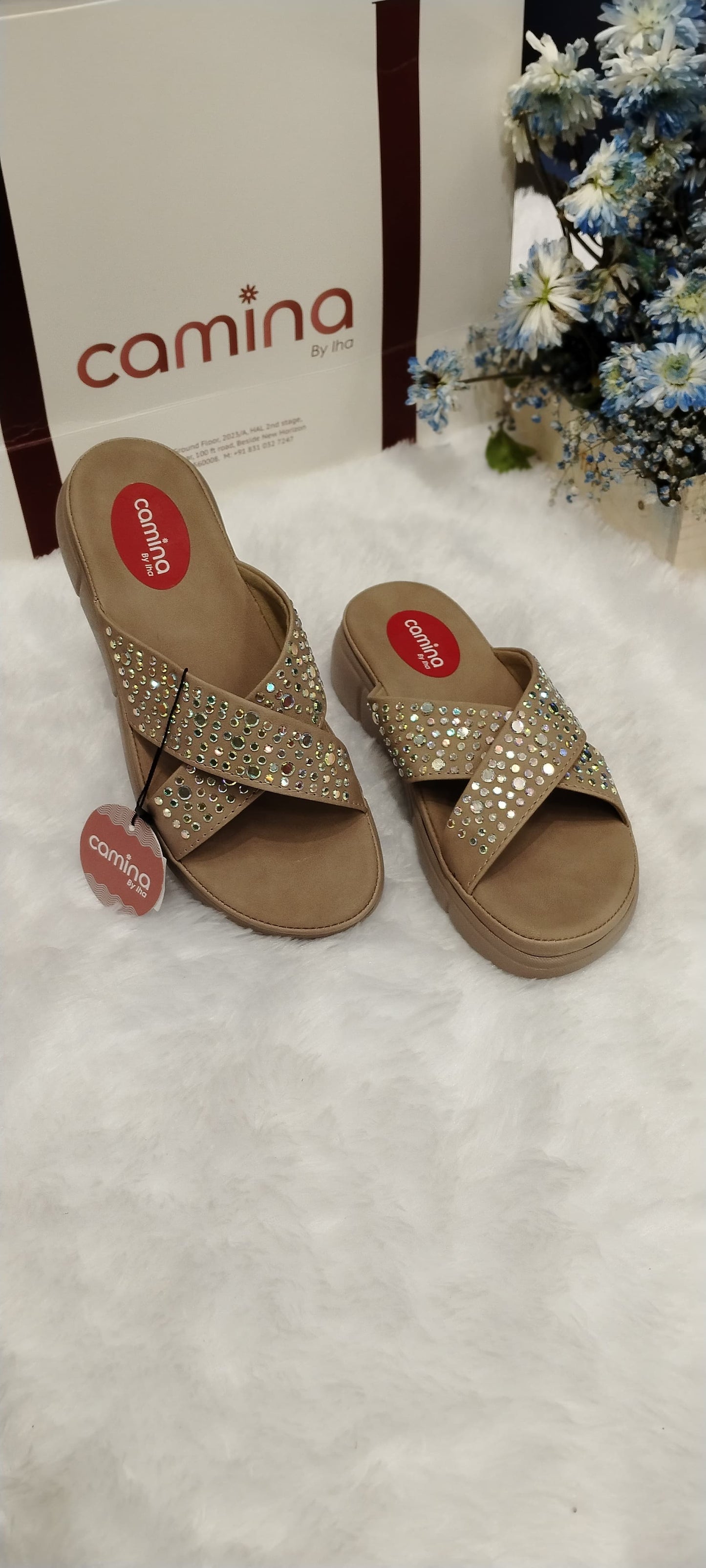 Rhinestone Cross-Strap Platform Slides Sandals-A06