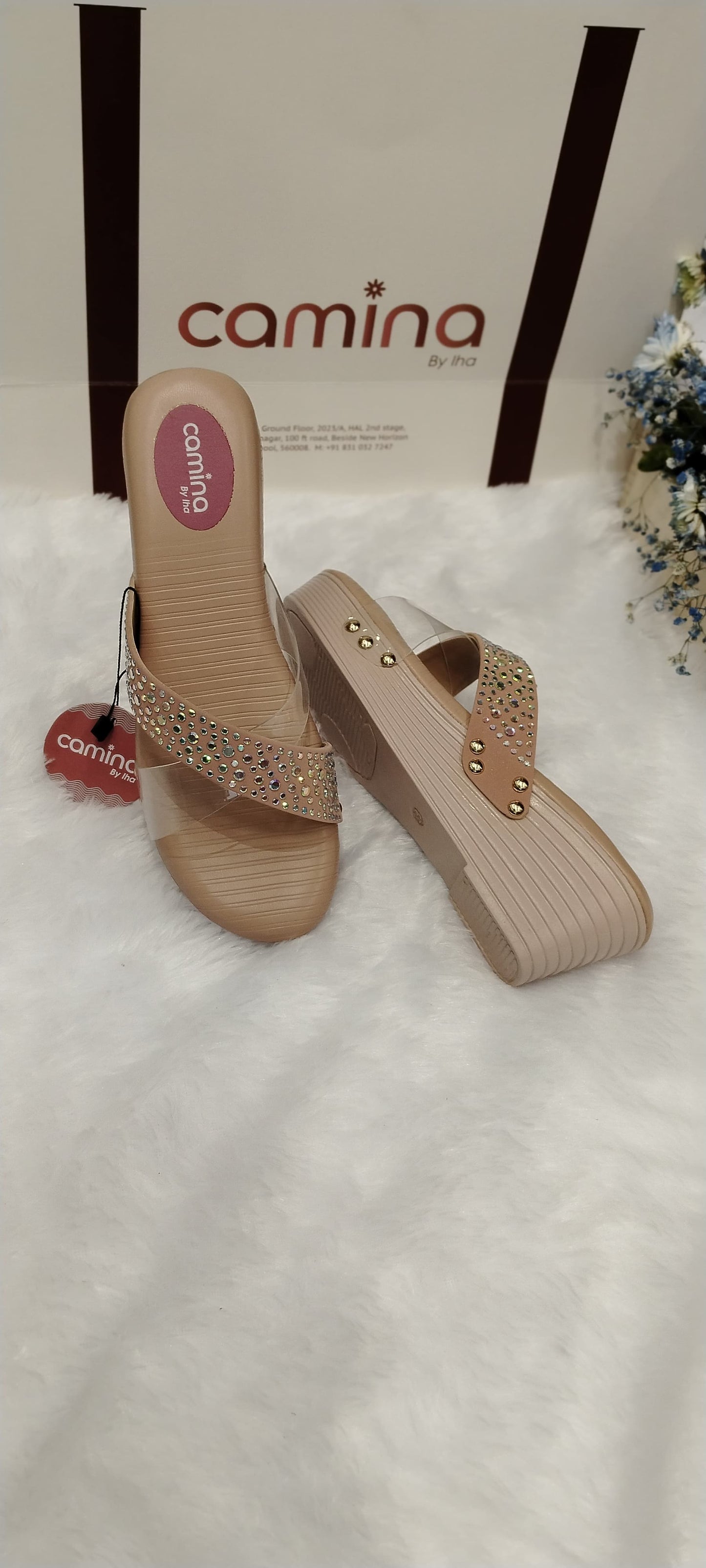 Studded Embellished Platform Slide Sandals-A07
