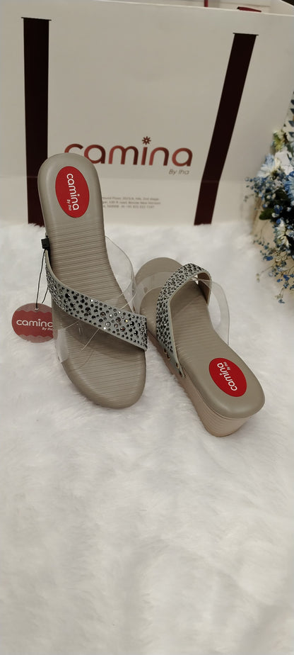 Studded Embellished Platform Slide Sandals-A07