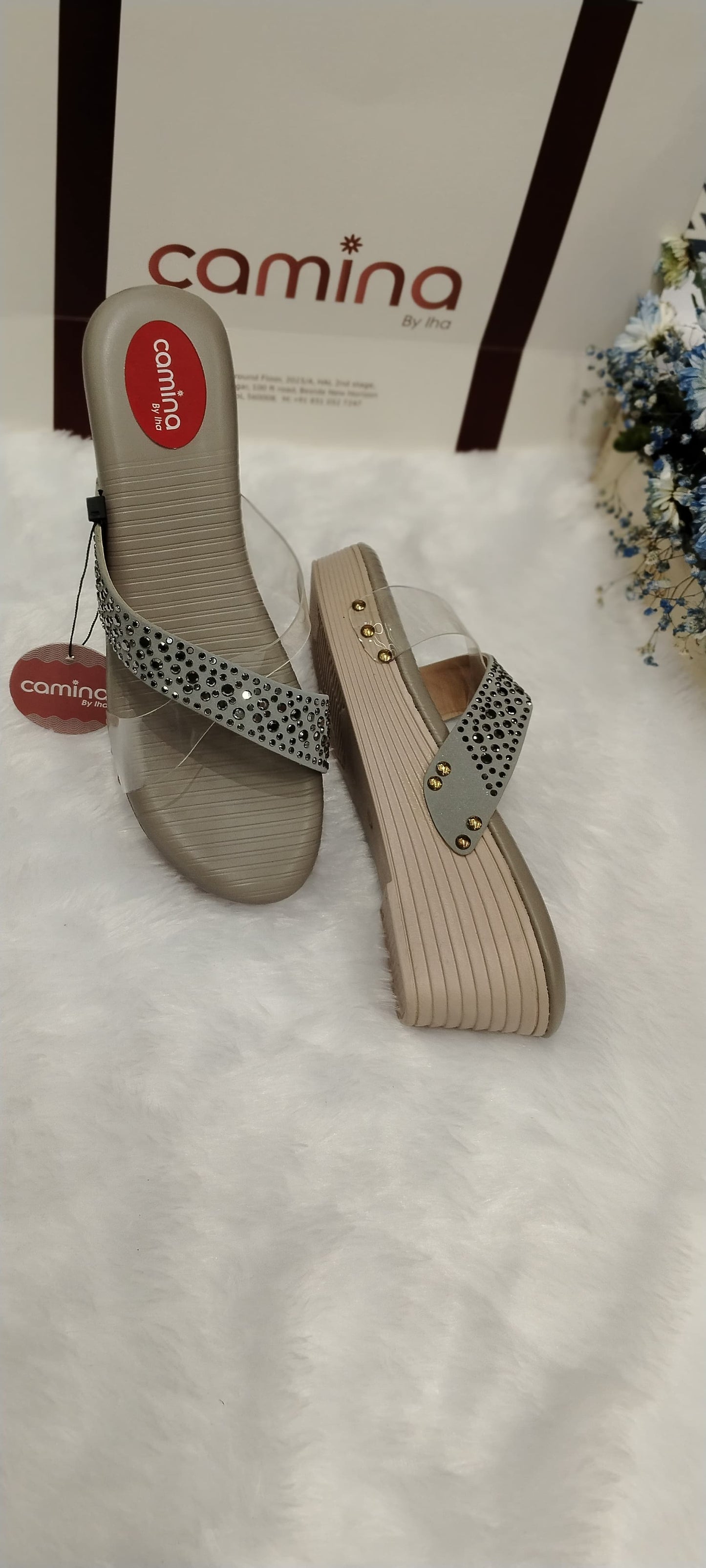 Studded Embellished Platform Slide Sandals-A07