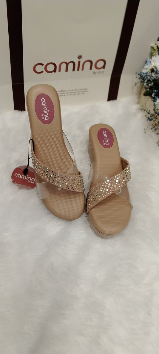 Studded Embellished Platform Slide Sandals-A07