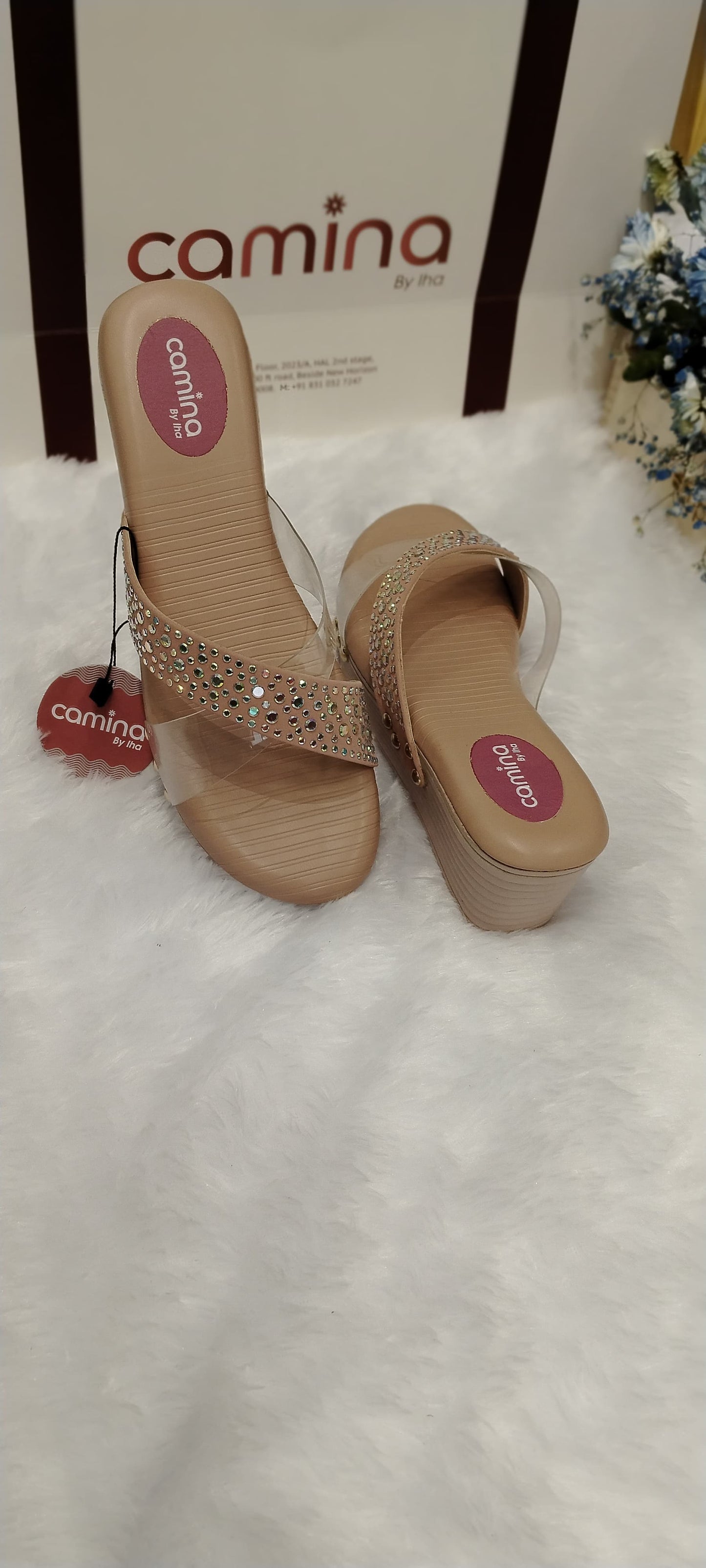 Studded Embellished Platform Slide Sandals-A07