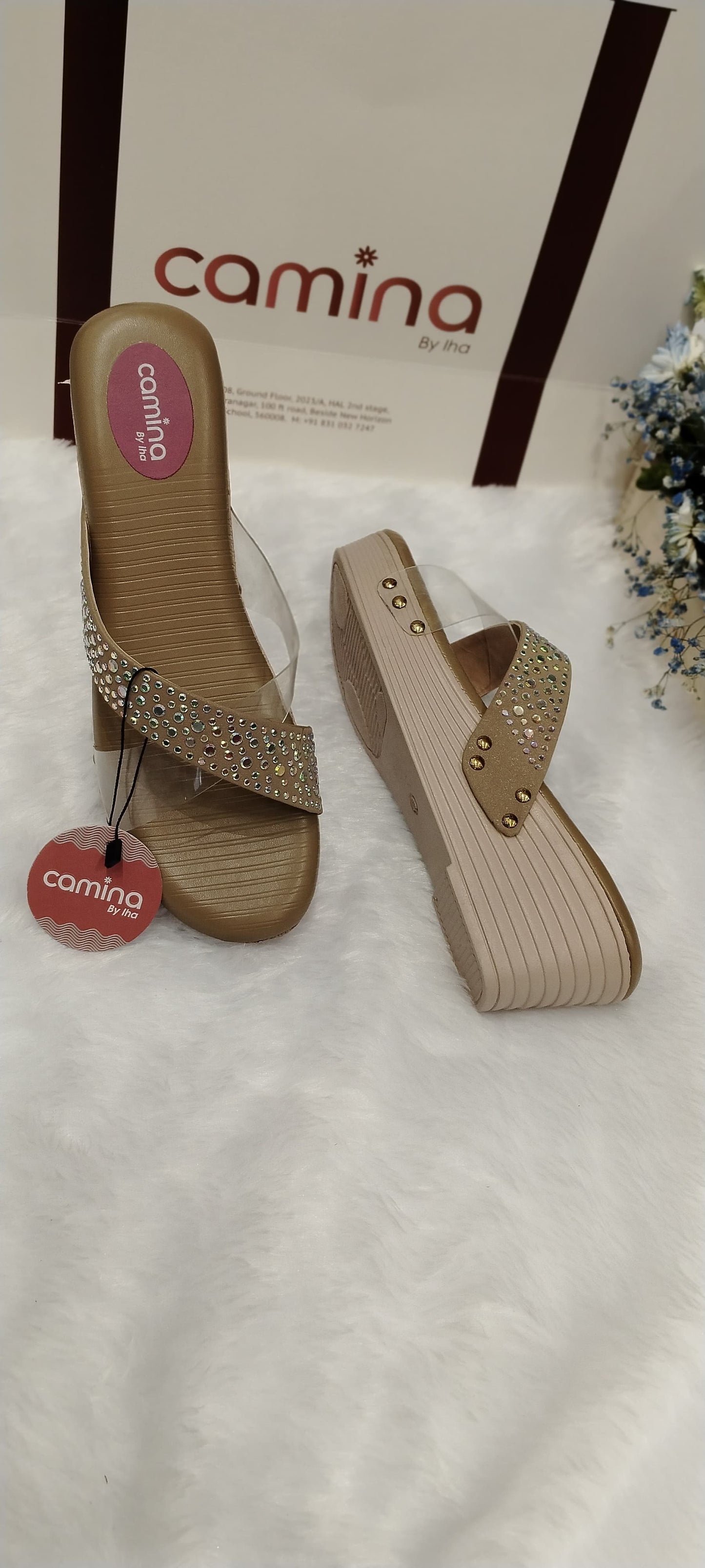 Studded Embellished Platform Slide Sandals-A07