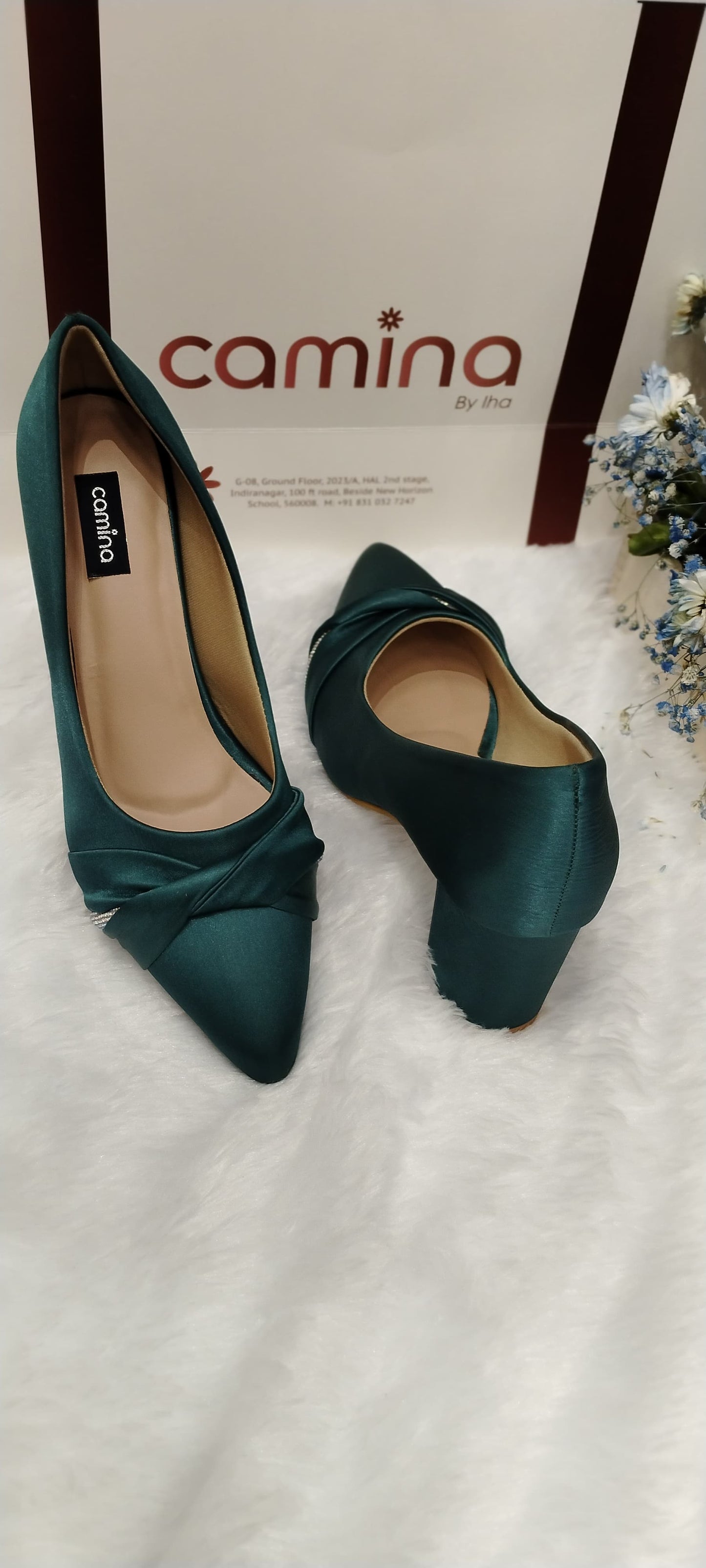 Pointed Toe Twisted Embellished Party Block Pumps-A13