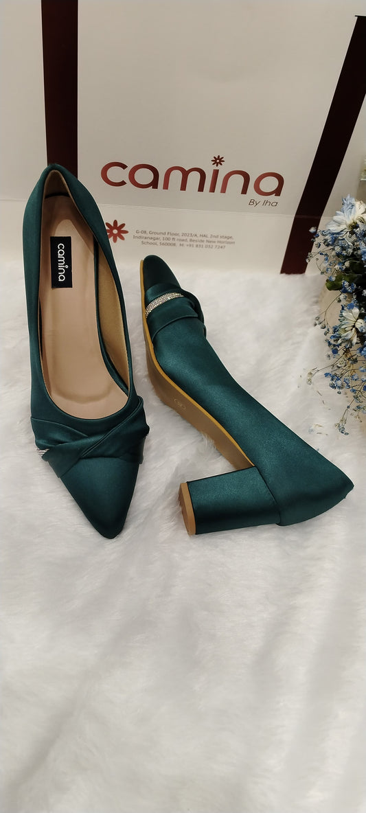Pointed Toe Twisted Embellished Party Block Pumps-A13