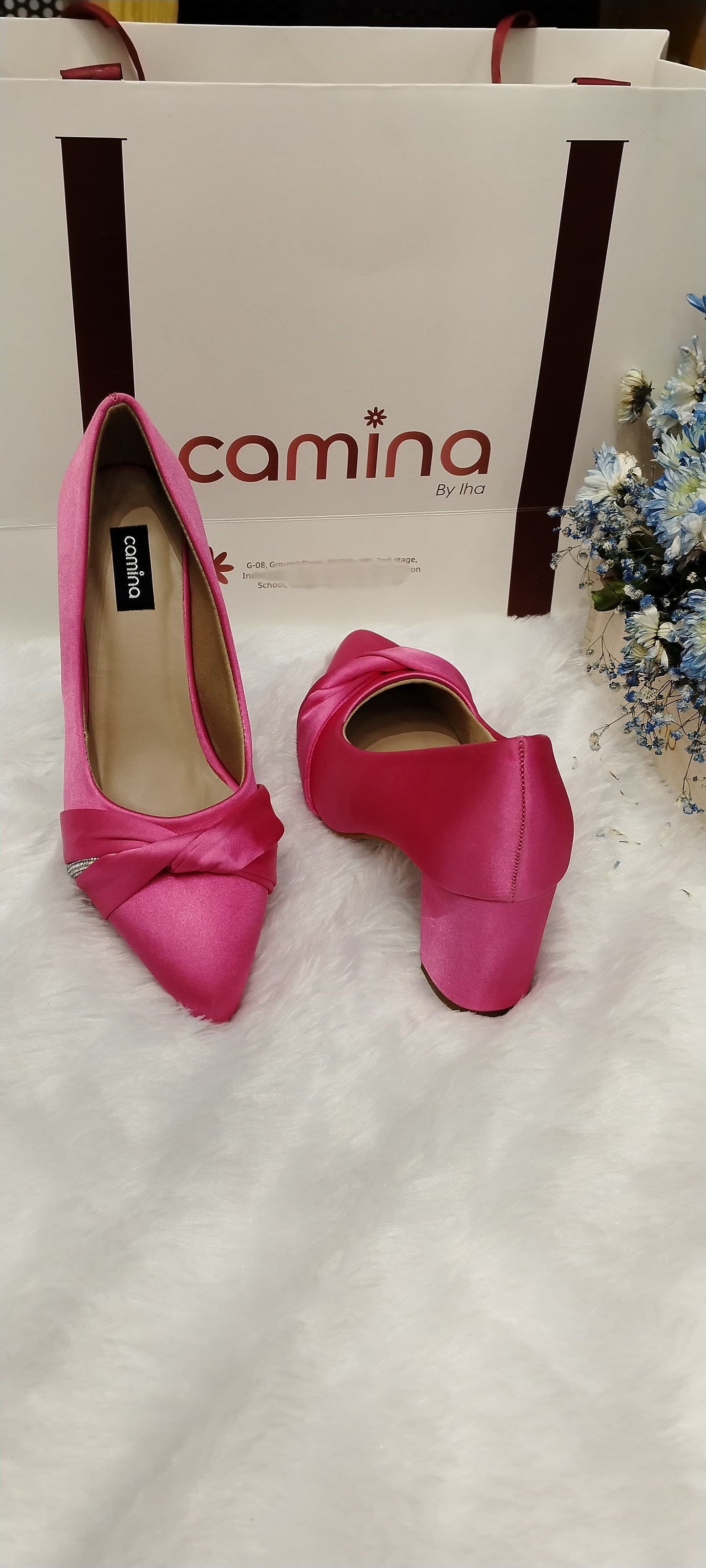 Pointed Toe Twisted Embellished Party Block Pumps-A13