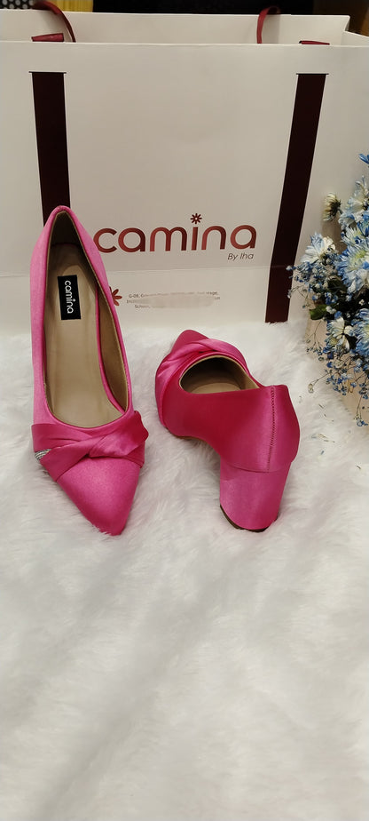 Pointed Toe Twisted Embellished Party Block Pumps-A13