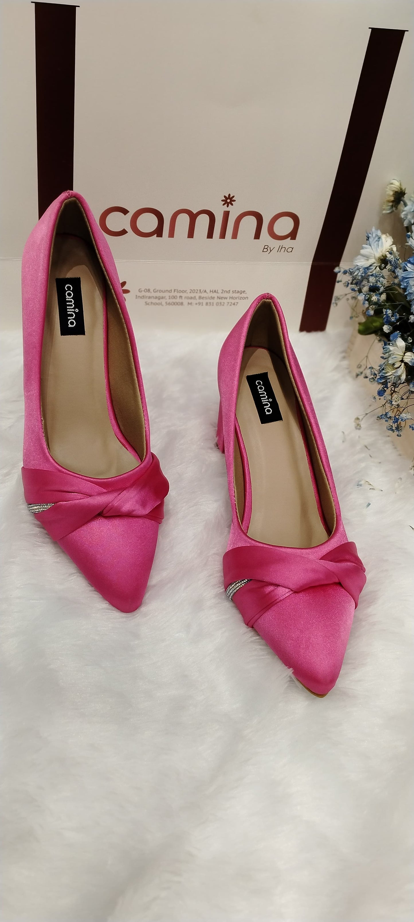Pointed Toe Twisted Embellished Party Block Pumps-A13