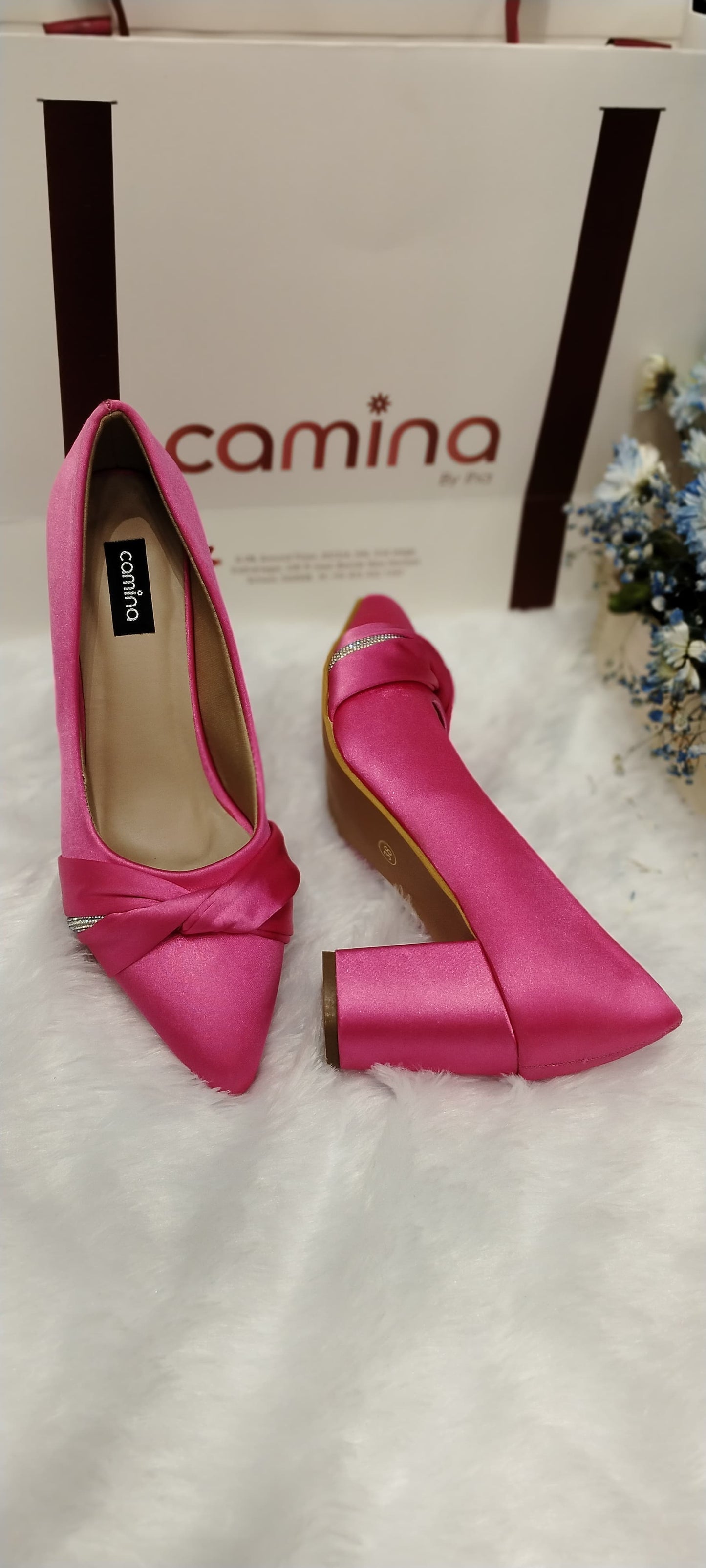 Pointed Toe Twisted Embellished Party Block Pumps-A13