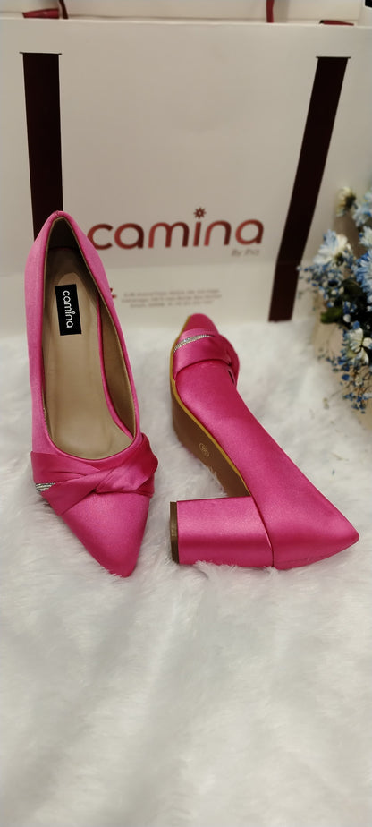 Pointed Toe Twisted Embellished Party Block Pumps-A13