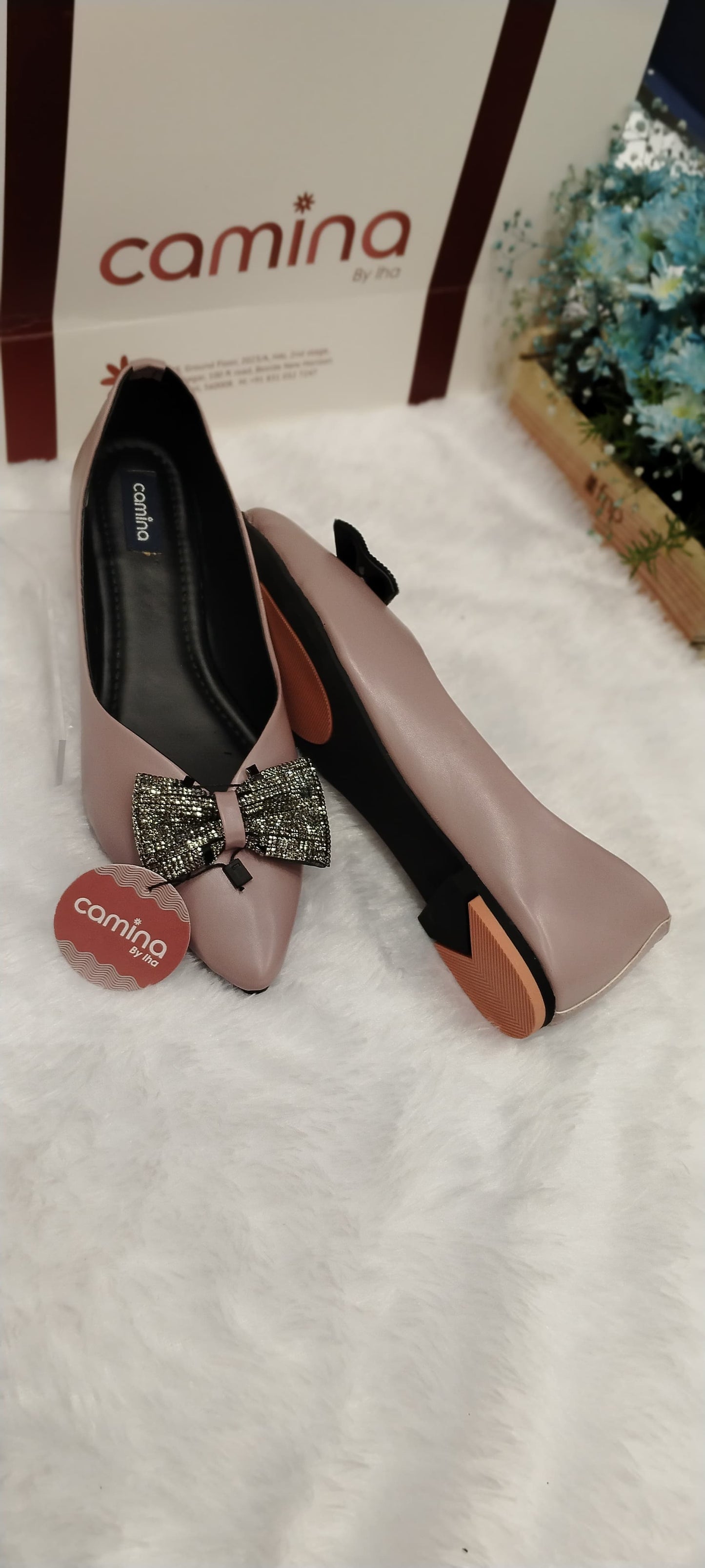 Embossed Ballerinas with Bow Accent-A26