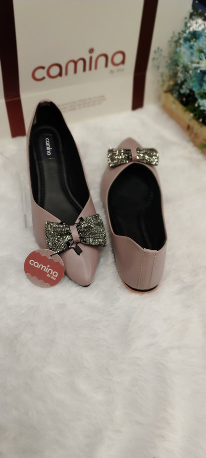 Embossed Ballerinas with Bow Accent-A26