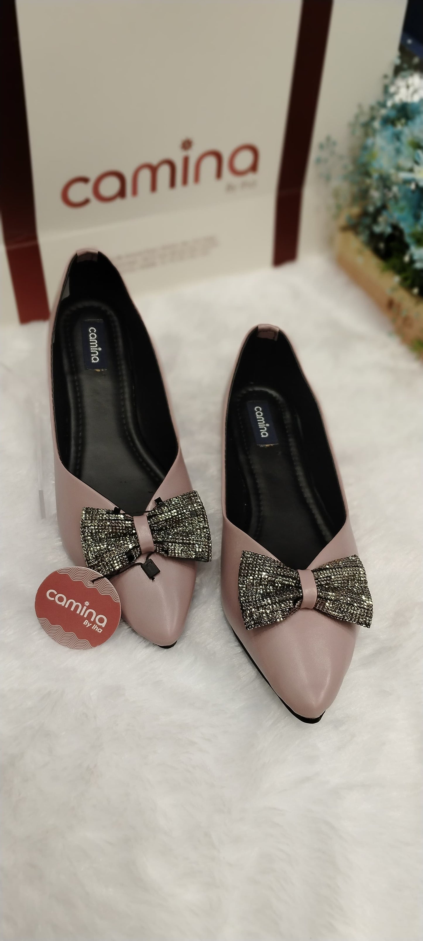 Embossed Ballerinas with Bow Accent-A26