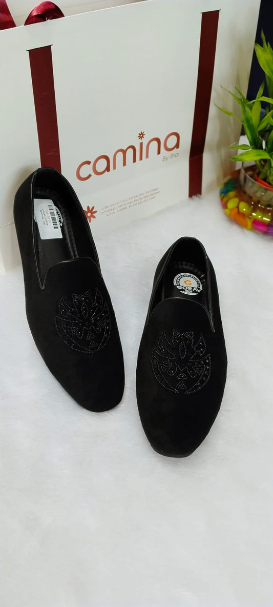 boys's Ethnic Suede Loafers with Pearl Embroidery Elegant Traditional Style