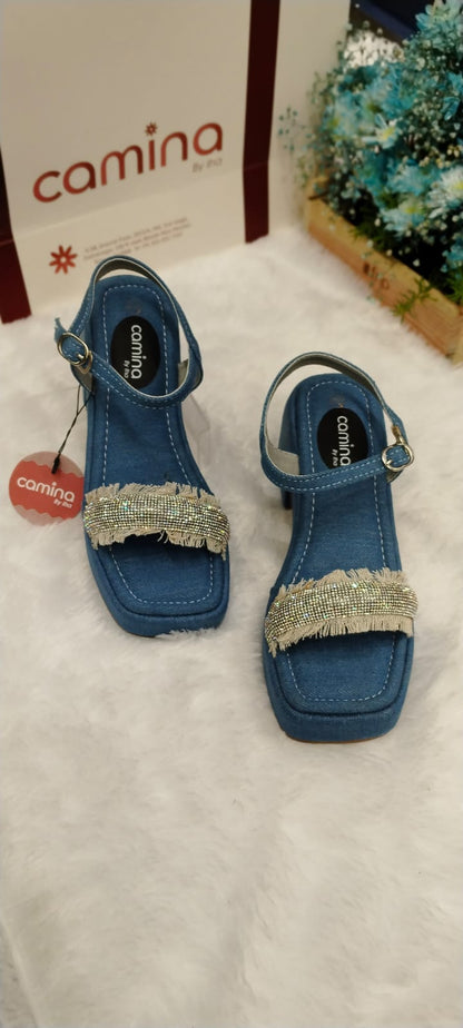 Fashion Denim Heel Casual Heel Sandals Solid Comfortable Sole For Women's & Girls-A22