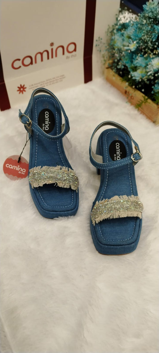 Fashion Denim Heel Casual Heel Sandals Solid Comfortable Sole For Women's & Girls-A22