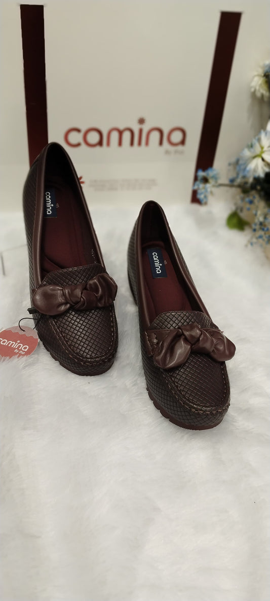 High Heels With Bow Textured Round Toe Platform-A54